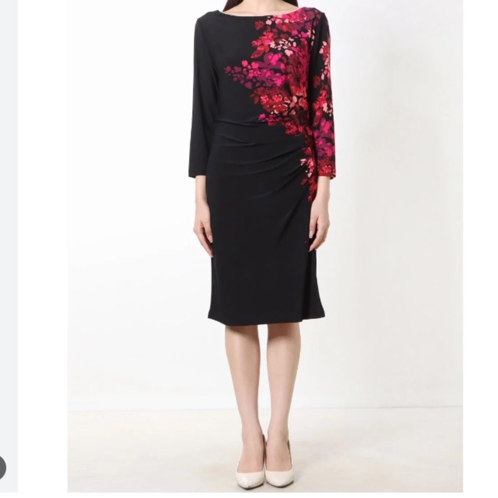 ANNE KLEIN | RUCHED FLORAL LONG SLEEVE DRESS 8